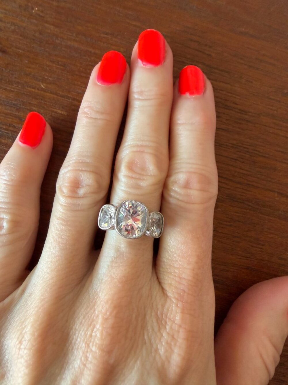 Vintage Jean Dousset Heirloom 925 CZ 3-Stone Mill-grain Cushion Cut Ring - Picture 6 of 17